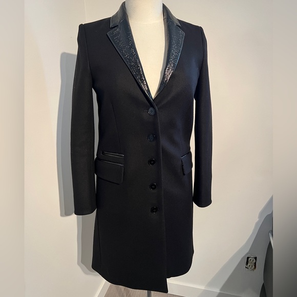 The Kooples, Tailored Wool Evening Coat with pleather trim, size 34 - Picture 2 of 6